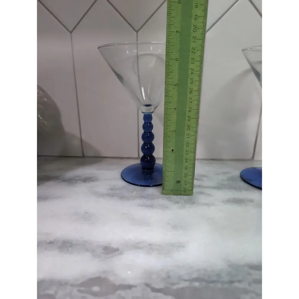 Libbey Metropolis Cobalt Blue Margarita Glasses, Set Of 2, Ball Stem Glassware - Picture 8 of 9